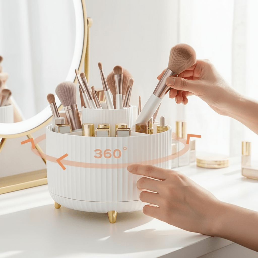 organisateur maquillage rotatif 360° blanc - rangement pinceaux et cosmétiques - BEAUTE AU TOP