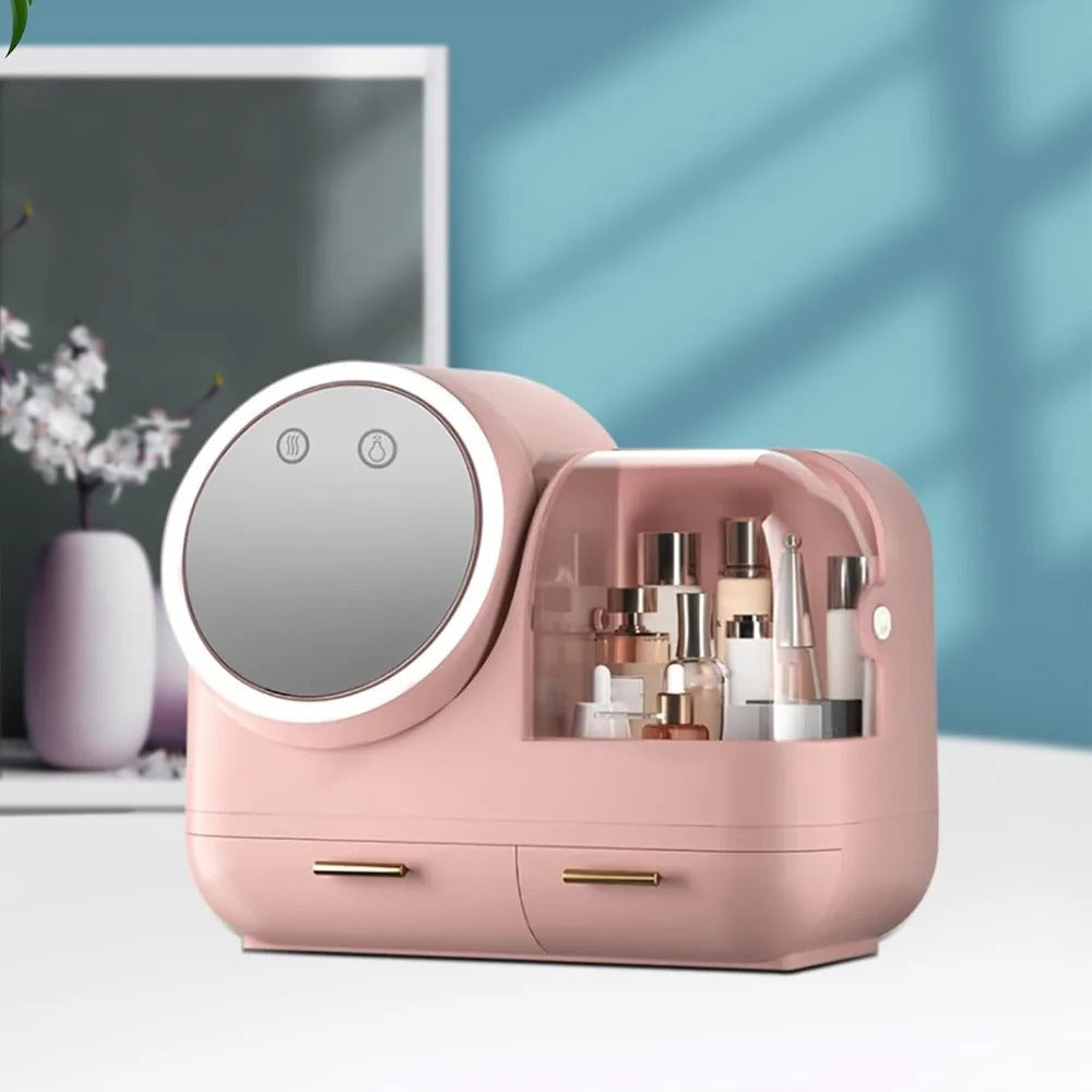 boite rangement maquillage rose avec lumiere LED