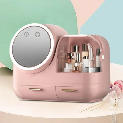 boite rangement maquillage rose avec lumiere LED et batterie inetegree