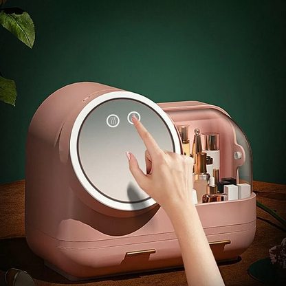 boite rangement maquillage rose controle de lumière 