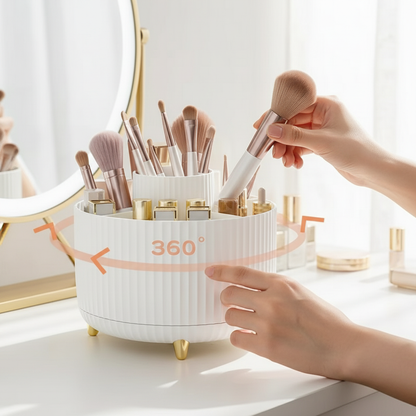organisateur maquillage rotatif 360° blanc - rangement pinceaux et cosmétiques