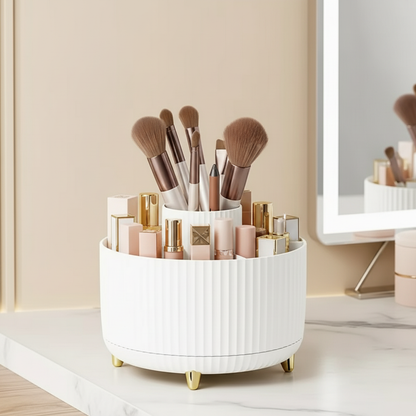 organisateur maquillage rotatif 360° blanc - rangement pinceaux et cosmétiques