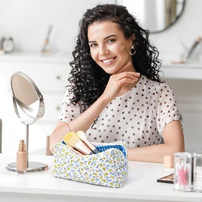 trousse maquillage fleurie elegante bleue
